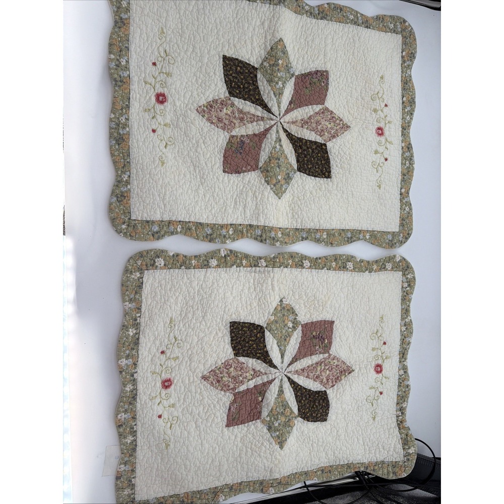 2 Quilted Home Class 8 Point Lone Star Standard Pillow Shams Country Cottagecore